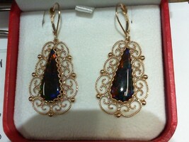 Dark Fire Opal Dangle Earrings - 2" x 1" -14K - PPSKN