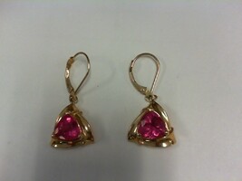 Trillion Cut Pink Sapphire Lever Back Earrings - 14K - PPSKN