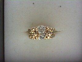 Gold Nugget Wedding Set w Diamonds - YG -Sz 7 - 10K - PPSKN