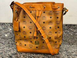MCM Visetos Cognac Dessau Medium Monogram Drawstring Bucket Bag - VWG 331555