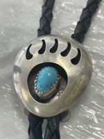 Vintage Native American Turquoise Bear Claw Sterling Bolo - PPSKN