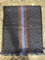 Gucci Silk Scarf Brown / Blue Web Stripe 14" x 70" - VWG 335077