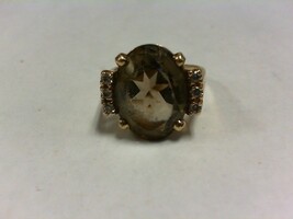Smokey Quartz Ring w Small Cz's YG - Sz 6.5 - 10KP - PPSKN