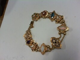 Unusual Multi Gem Gold Bracelet -  YG - 7.5" - 14K - - PPSKN