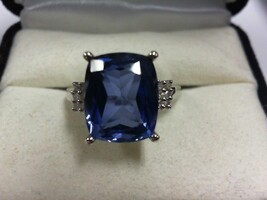 Lab Sapphire & Diamond Ring - WG - Sz 7 - 10K - PPSKN
