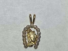14K Yellow Gold Praying Hands With Small Diamond Chips Pendant PPSDM