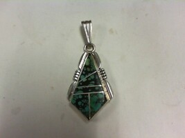 Vintage 925 Sterling Silver Hubei Turquoise Pendant 1 /1/2" x 3/4" - PPSKN