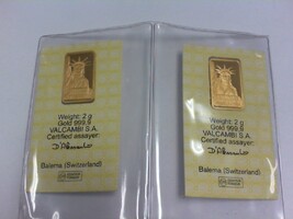 Valcambi Credit Suisse 2 2 Gram .999 GOLD Bar Statue of Liberty ~ Sealed - PPSKN