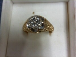 Nugget Ring w Diamond Chips - YG - Sz 12 - 10K - PPSKN
