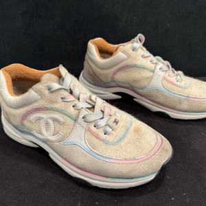  Chanel Multicolor CC Trainer Calfskin Wool Pastel Sneakers           LS(342249)