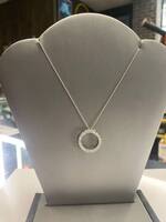 10K White Gold Chain Necklace W/ Circle Pendant W/ Diamonds Size 19 Inches PPSDM