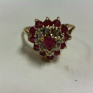 Ruby & Diamond Heart Shaped  Ring - YG - SZ 9 - 14K - PPSKN