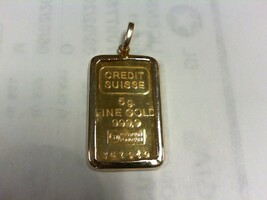Credit Suisse 5G Bar in  Bezel Pendant - 24K Bar - 14K Bezel - PPSKN