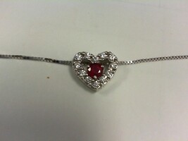 Diamond & Ruby Heart on 18" WG Box Chain - 14K - PPSKN
