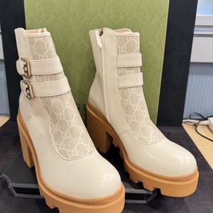 GUCCI Kensington GG Supreme Leather Crystal Buckle Platform Boots    LS(345819)