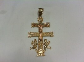 Double Cross with Jesus and Cupids - YG/RG  - 2" X 1" - Pendant - 14K - PPSKN