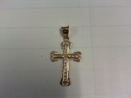 Cross Pendant w CZ's - YG - 1 1/4" x 1/2" - 10K - PPSKN