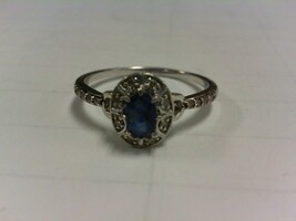 Sapphire & Diamond Ring  White Gold - Sz 9 -14K - PPSKN