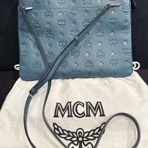 MCM  Calfskin Monogram Klara Crossbody Pouch in Blue             LS(346212)