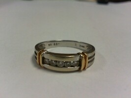 Diamond Band White Gold w Yellow Gold Accents - Sz 10.5 - 14K - PPSKN