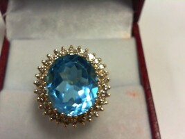 Unique Blue Topaz & Diamond Ring - YG - Sz 9 - 14K -PPSKN