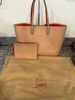 Christian Louboutin Calfskin Spikes East West Cabata Tote Nude SPB-TS 347330
