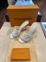 Louis Vuitton Revival Mule Monogram White Heel Padded Heels Sandals US 10 TS 336