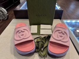 Gucci MIAMI Interlocking G Rubber Pink Pool Sandal  39 EU US 9        LS(347670)