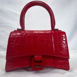 Balenciaga Hourglass Top Handle Bag Crocodile Leather  XS - Red 