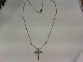 Diamond Cross on 21" Beaded Chain w Diamonds - WG - 14K - PPSKN