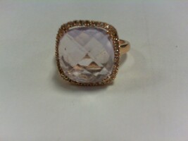 Rose Gold Ring w Lite Purple Stone & Diamonds - Sz 6.5 - 14K - PPSKN