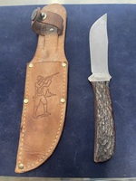 Vintage Imperial Full Tang Stag Handle Knife w Sheath - PPSKN