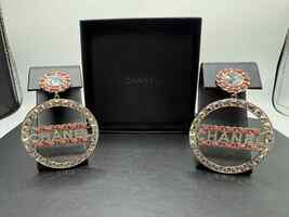 Chanel Crystal Lambskin Chain CC Hoop Clip Earrings SPB-TS 348360