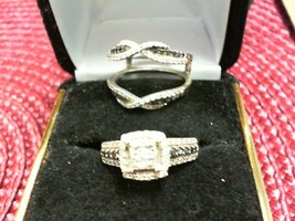 Diamond 2 Ring Set - WG - with Black Diamonds  - Sz 6 - 14K - PPSKN