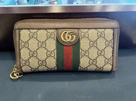 Gucci  GG Supreme Monogram Web Ophidia Zip Around Wallet Brown        LS(348939)