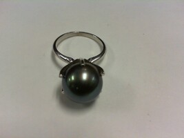 Tahitian Black Pearl Ring - White Gold - Sz 7 - 14K - PPSKN
