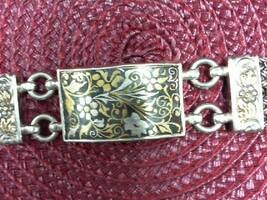 Ornate Heavy Sterling Silver w Gold Overlay Bracelet - 7.5" - PPSKN