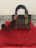 Christian Dior Supple Lady Dior Bag Cannage Studded Patent Medium SPB-TS 350287