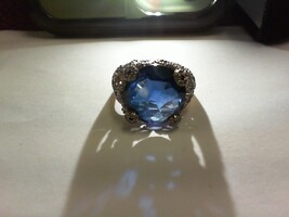 Sapphire & Diamond Accent Ring - WG/YG  -Sz 8.5 - 14K - PPSKN