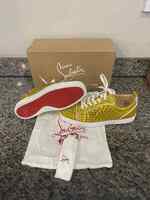 Men's Size 10.5 Christian Louboutin Louis Spikes Junior Flat Gold SPB-JB 350903