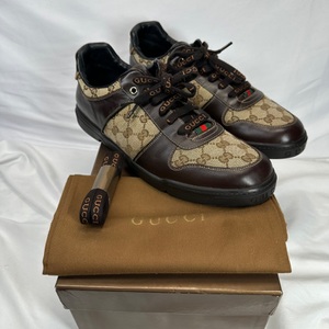 Gucci GG Lace-Up Low Brown Monogram 12.5 G SPB-MS 351085 