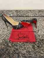 Size 9.5 Christian Louboutin Calfskin Undessin Alta 120 Pumps Black-White 354175
