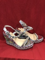 Christian Louboutin Pira Ryad 110 Silver Sequin Platform Sandal SZ 39 PPS 355686