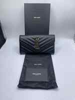 Yves Saint Laurent YSL Monogram Large Flap Wallet in Grained Leather SPB 356578