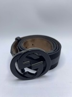 Men's Size 95-38 Gucci Interlocking GG Black and Grey Belt SPB-JB 357963