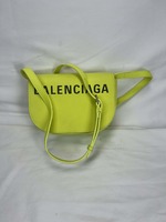 Balenciaga Grained Calfskin Logo Print Ville Day Bag XS Neon Green SPB-JB 358534